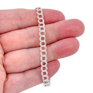 Double Link Charm Bracelet | Vintage Italy | Sterling Silver 925 | 7.75"